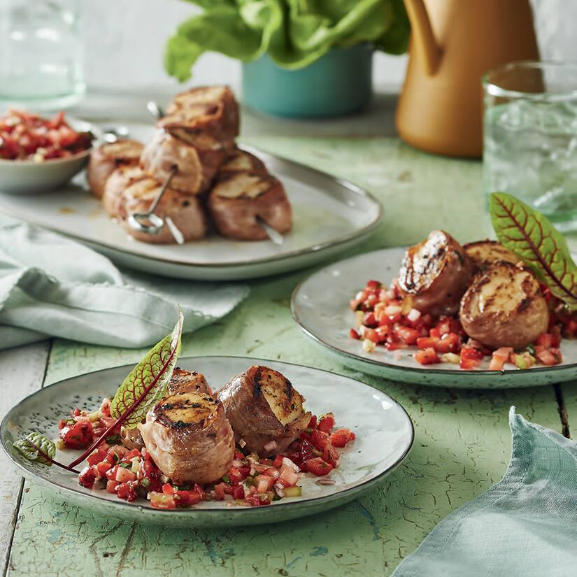 Recette de pétoncles grillés au prosciutto avec salsa aux fraises