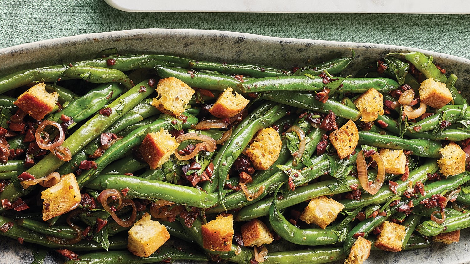 PanFried Green Beans With Olives & Garlic Croutons Canadian Living