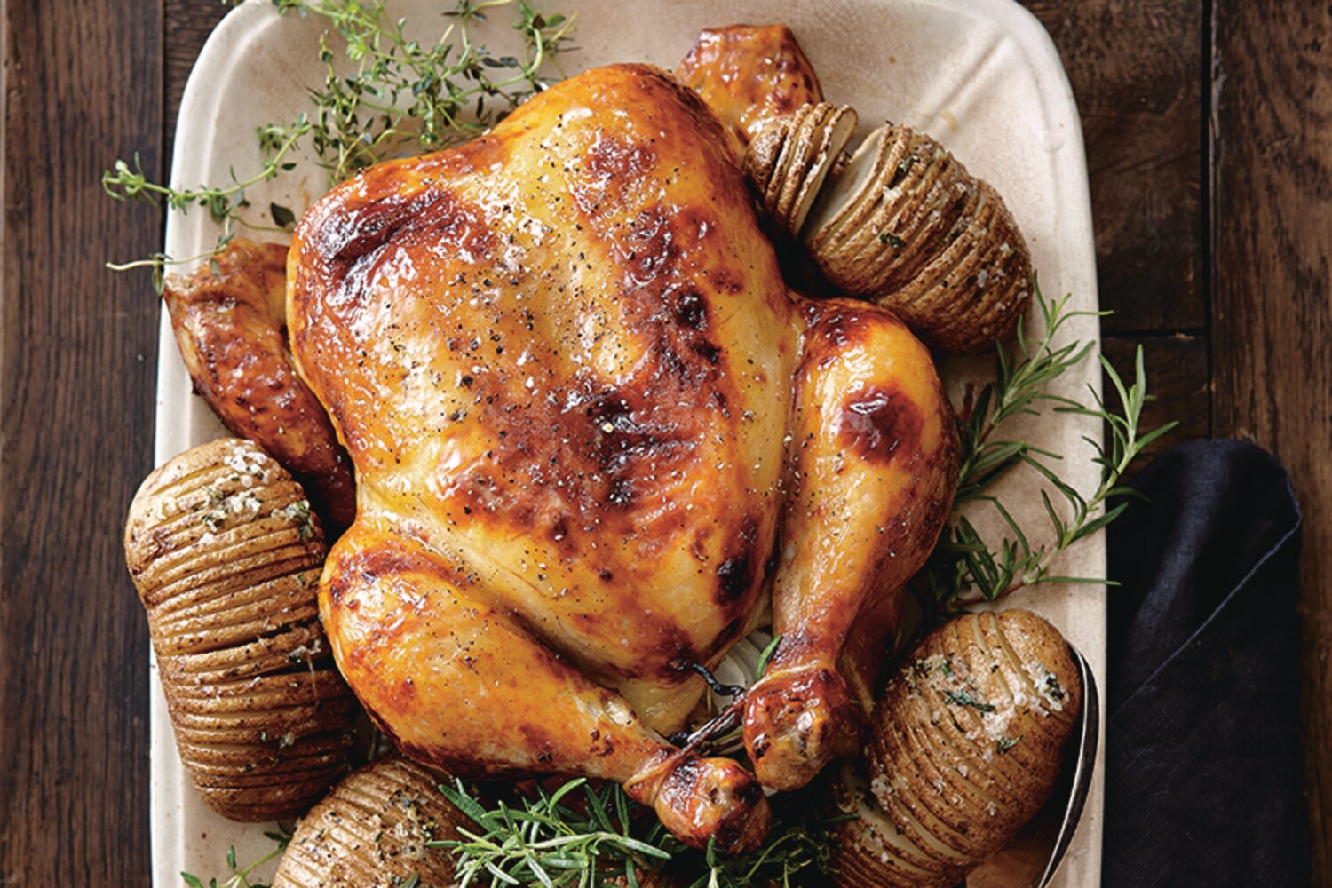 Honey & DijonGlazed Roast Chicken & Hasselback Potatoes Canadian Living