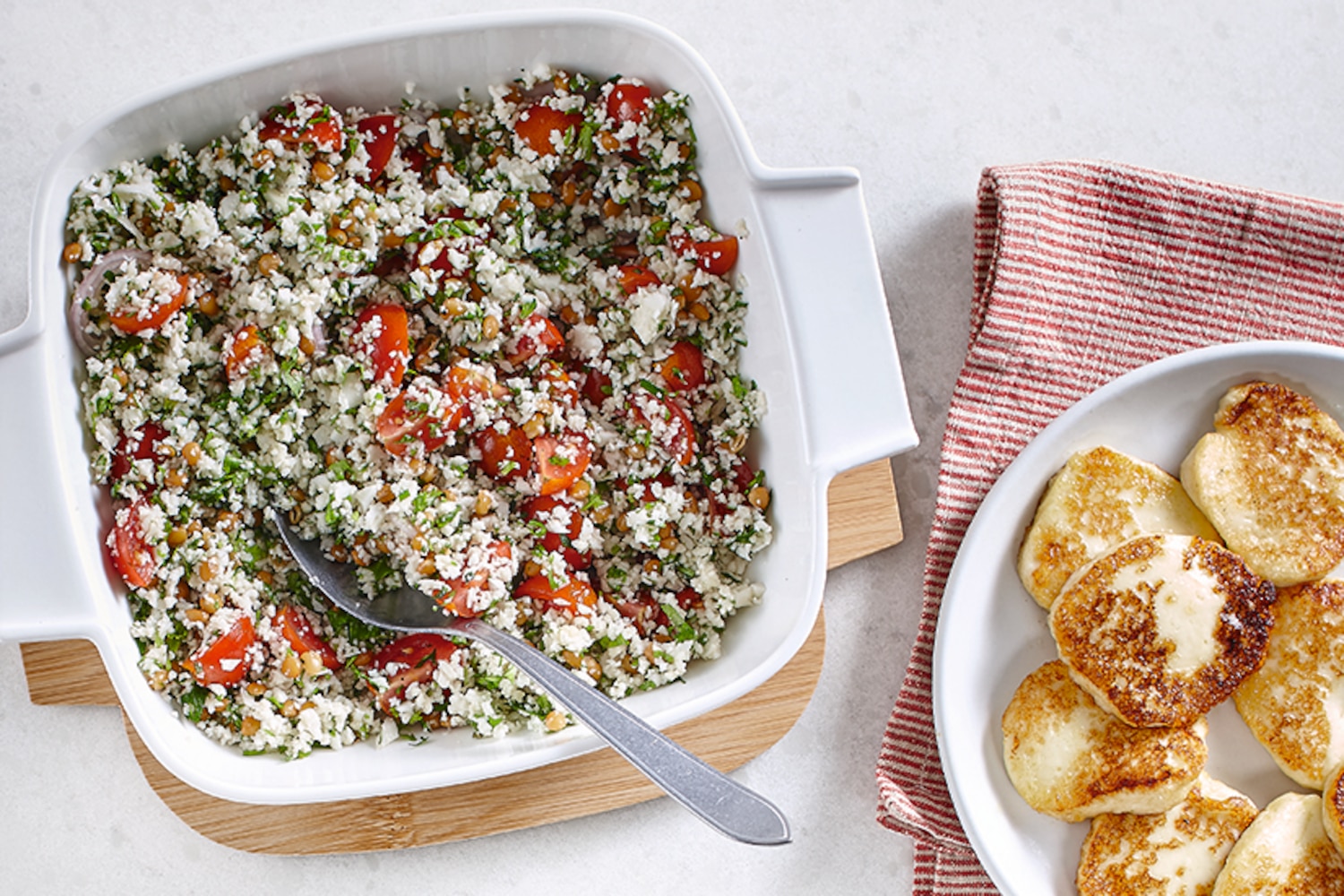 Cauliflower & Lentil Tabbouleh with Fried Halloumi | Canadian Living