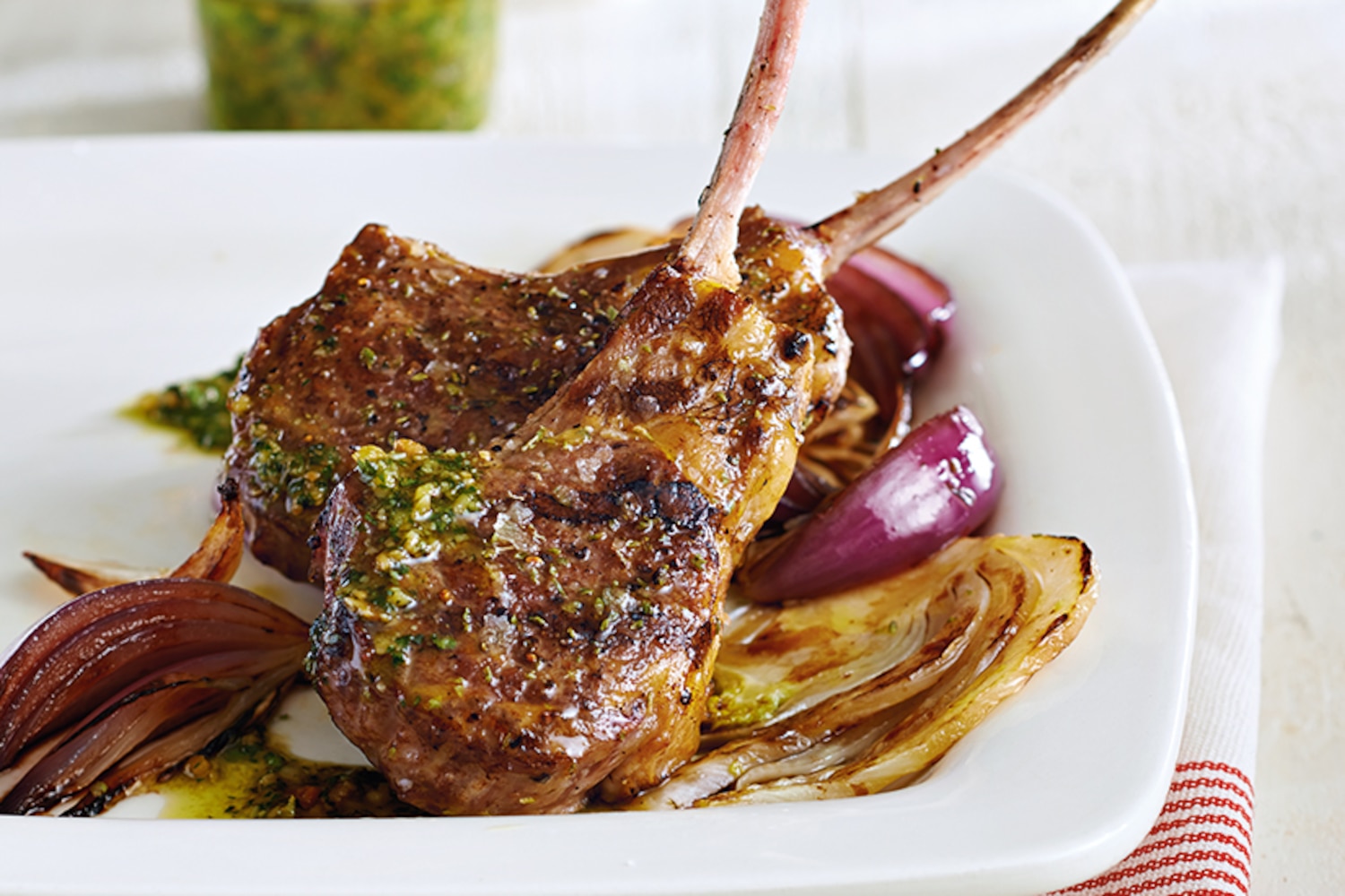 Oregano Lamb Chops with Grilled Fennel and MintAlmond Pesto Canadian Living