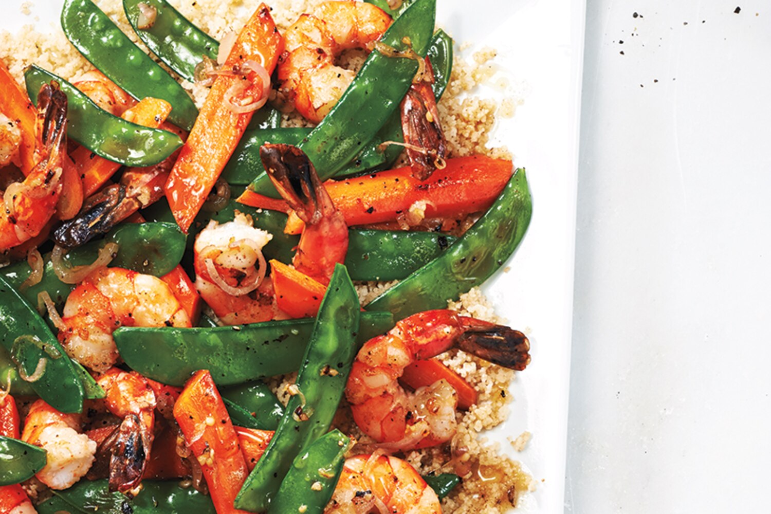 Snow Pea, Shrimp and Carrot Sauté With Brown Butter | Canadian Living