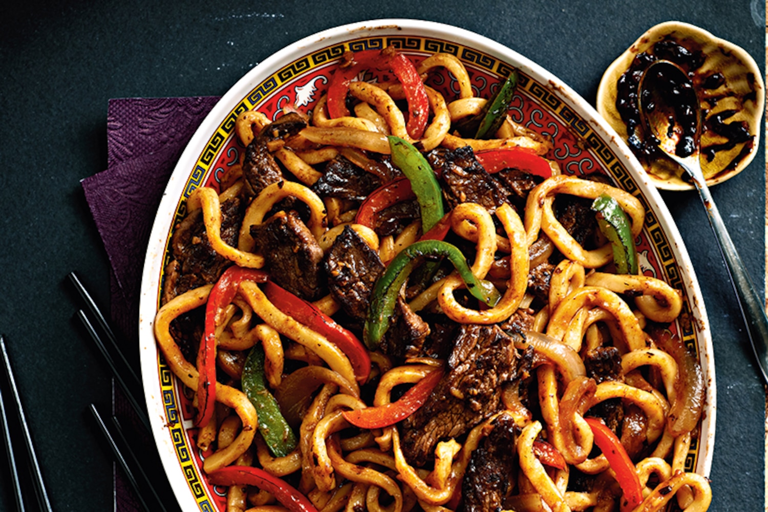 Beef and Pepper Black Bean Udon Noodles | Canadian Living