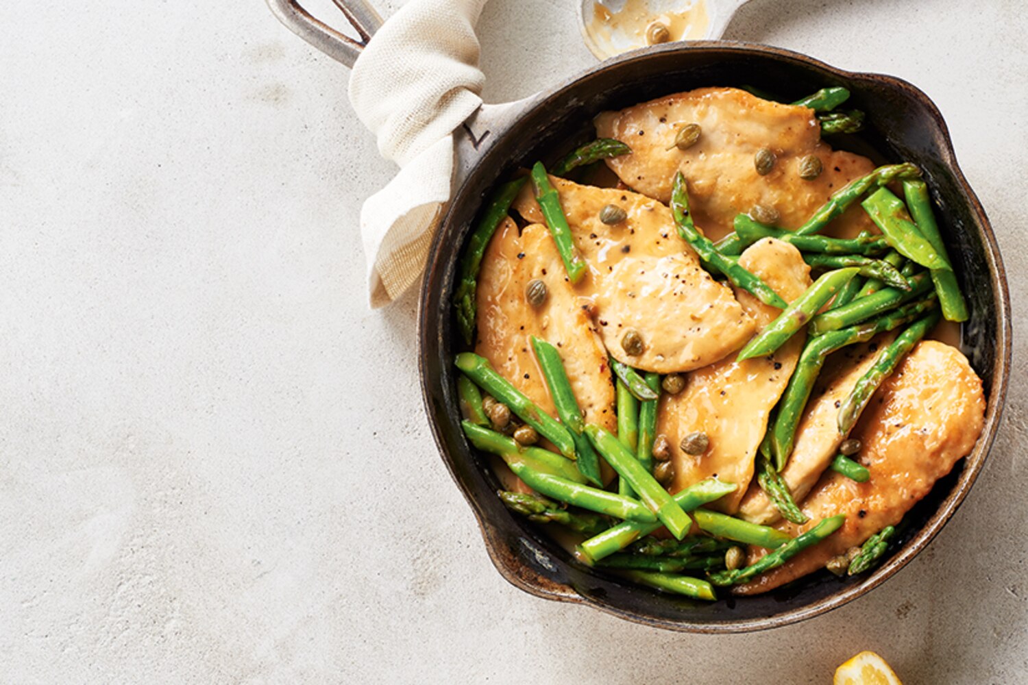 Speedy Asparagus and Chicken Piccata with Herbed Couscous | Canadian Living