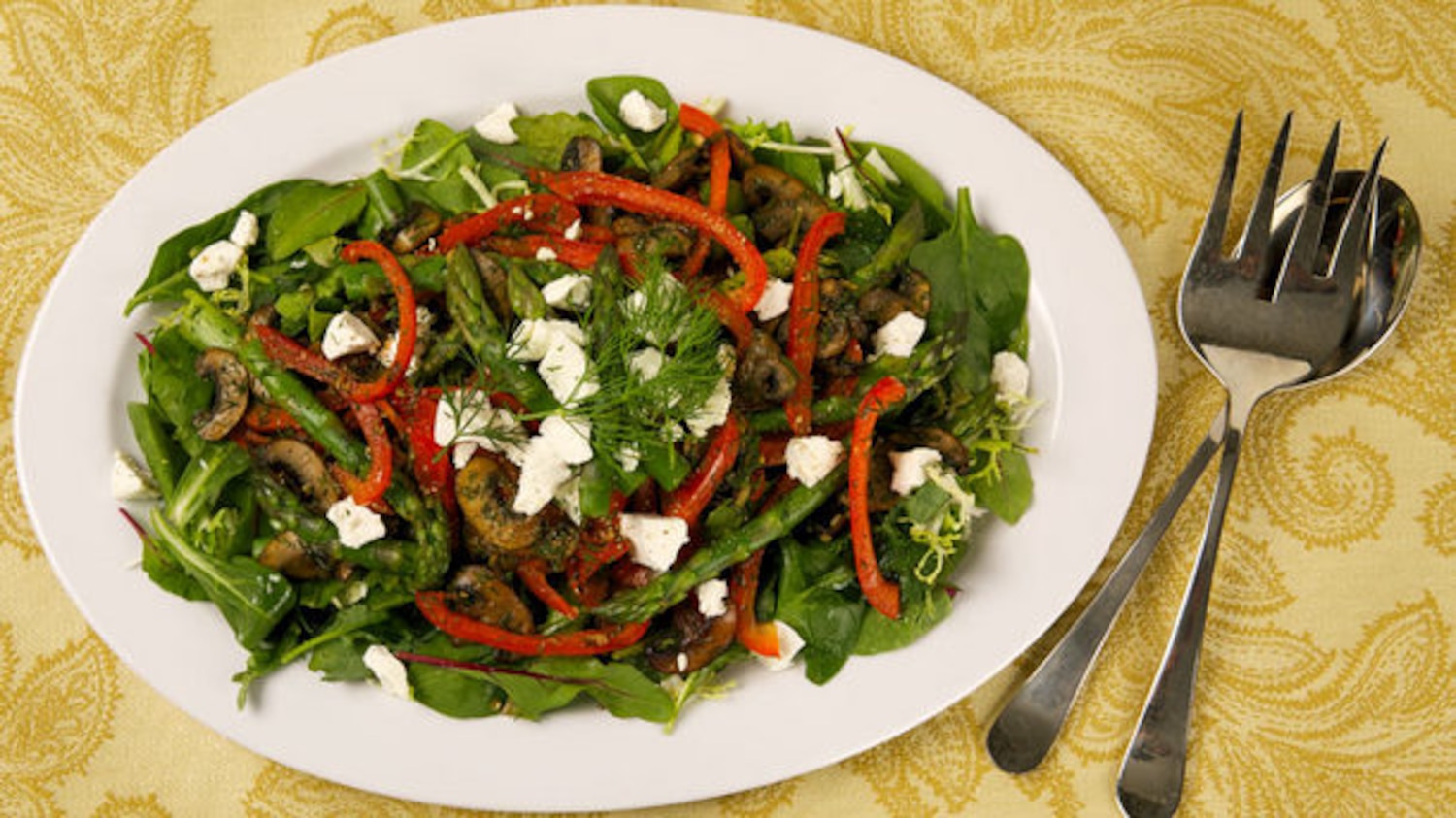 Warm Asparagus Mushroom Salad with Goat Cheese and Balsamic Dressing Canadian Living