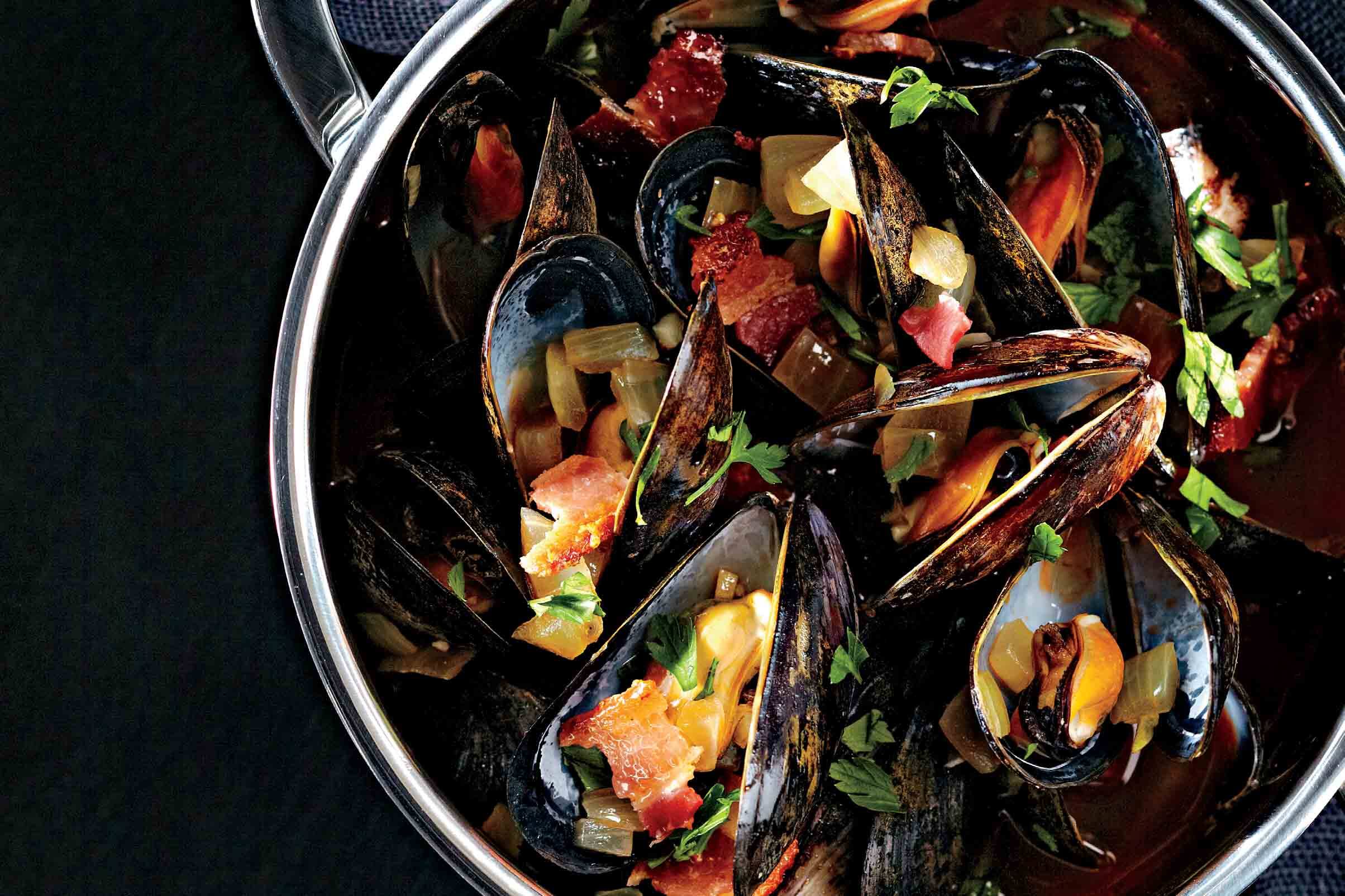 Wine and Bacon Steamed Mussels Canadian Living