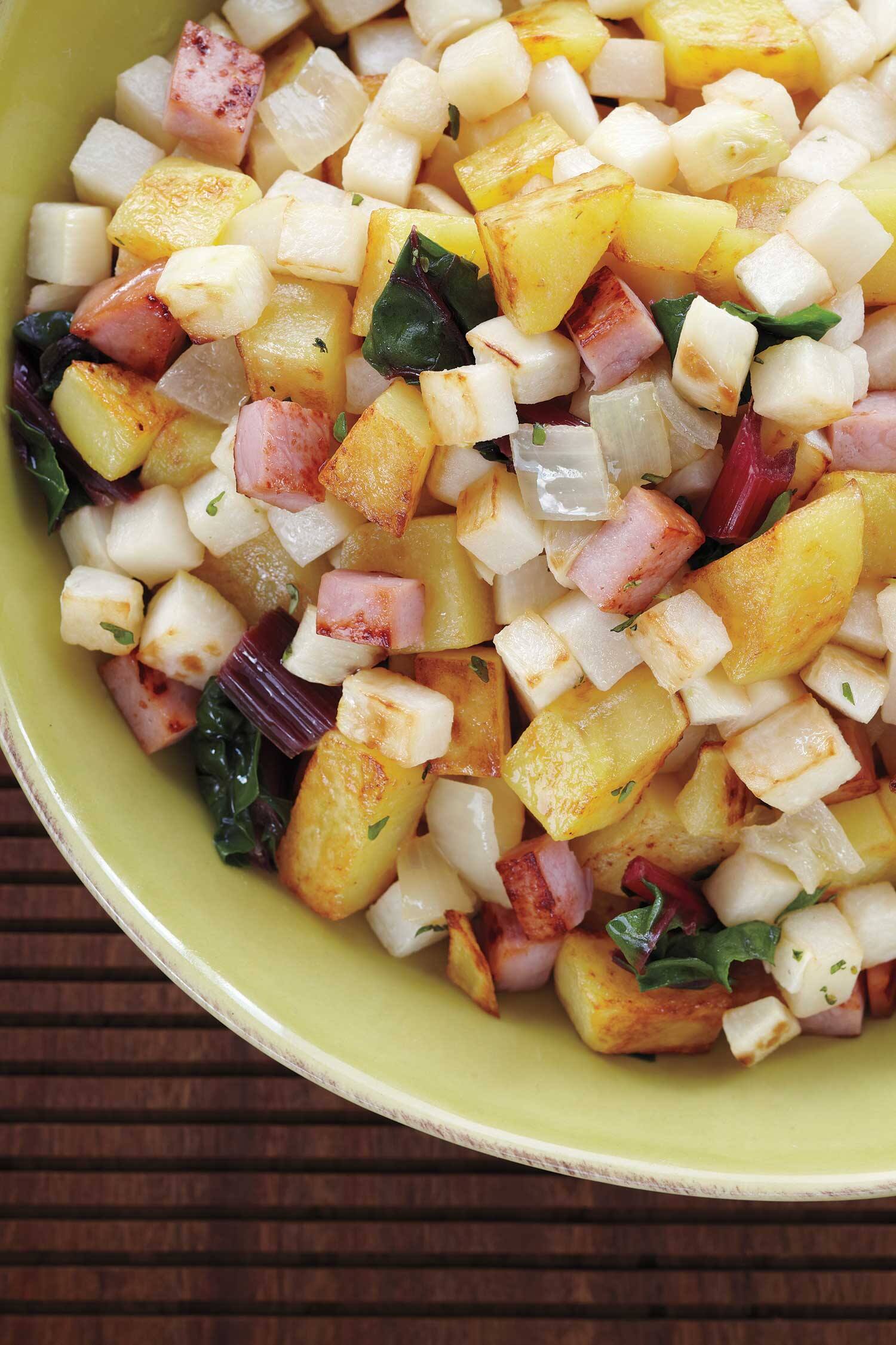 Turnip, Potato and Swiss Chard Hash Canadian Living