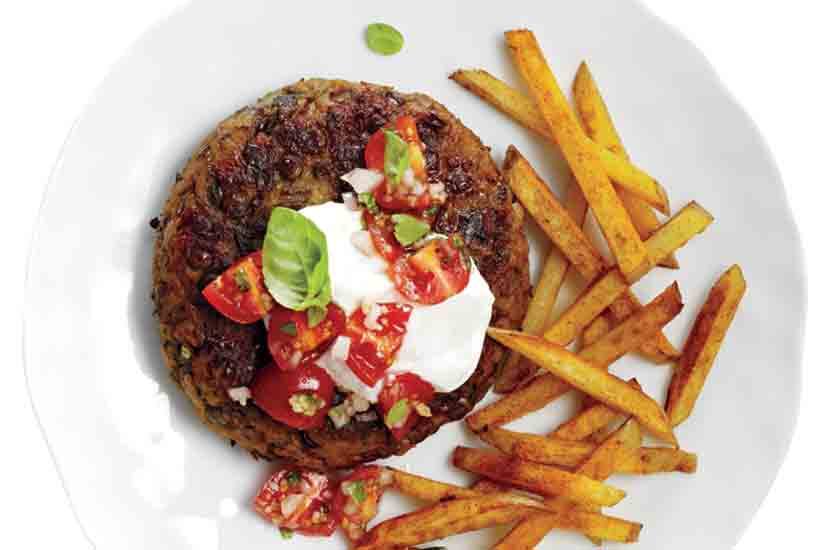 Lentil and Brown Rice Cakes With Baked Fries Canadian Living