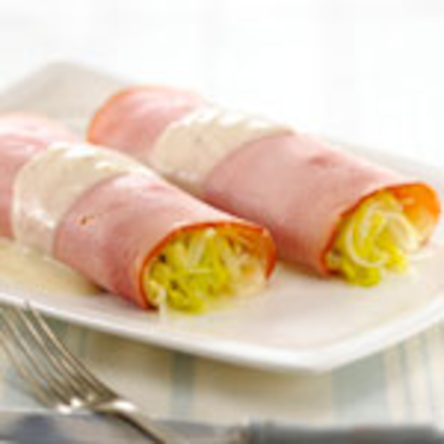 Ham and Leek Rolls with Cheese Sauce Canadian Living