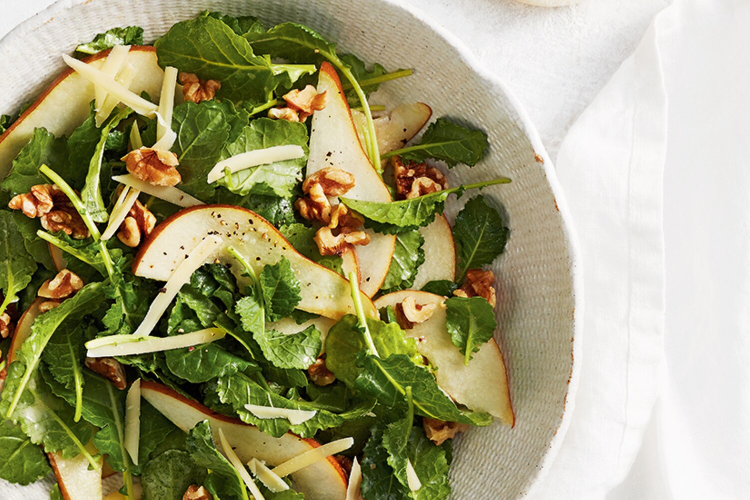 Baby Kale and Pear Salad With Mustard Walnut Vinaigrette Canadian Living