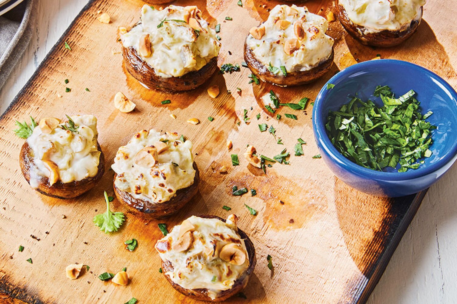 Cedar Plank Stuffed Mushrooms With Hazelnuts Canadian Living