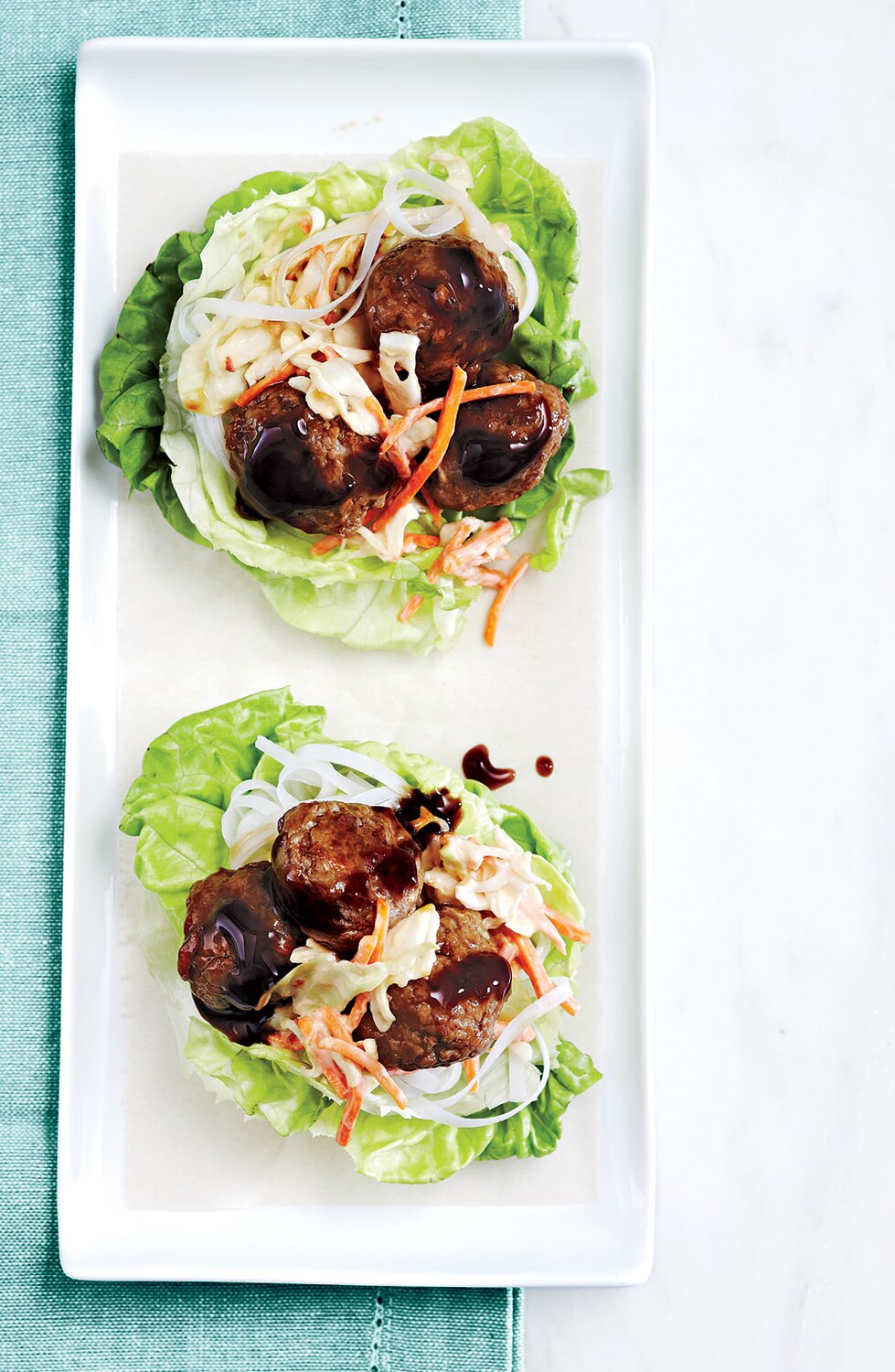 Hoisin Meatball Lettuce Cups With Spicy Slaw Canadian Living