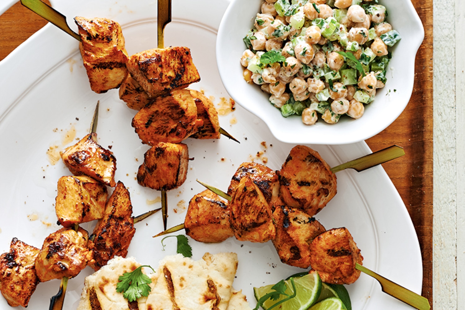 Curried Chicken Skewers with Creamy Chickpea Salad | Canadian Living