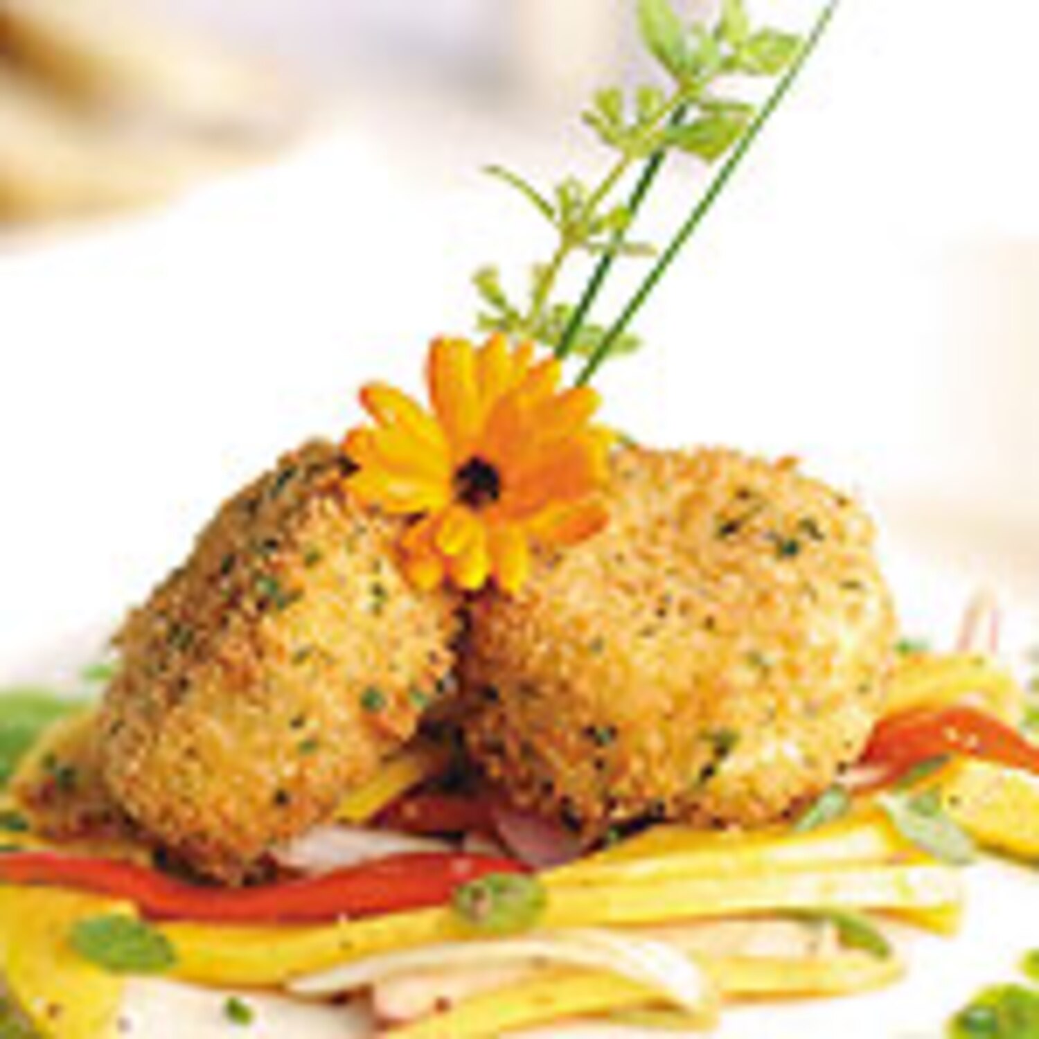 Snow Crab Cakes with Pickled Mango Relish and Coriander Juice | Canadian Living