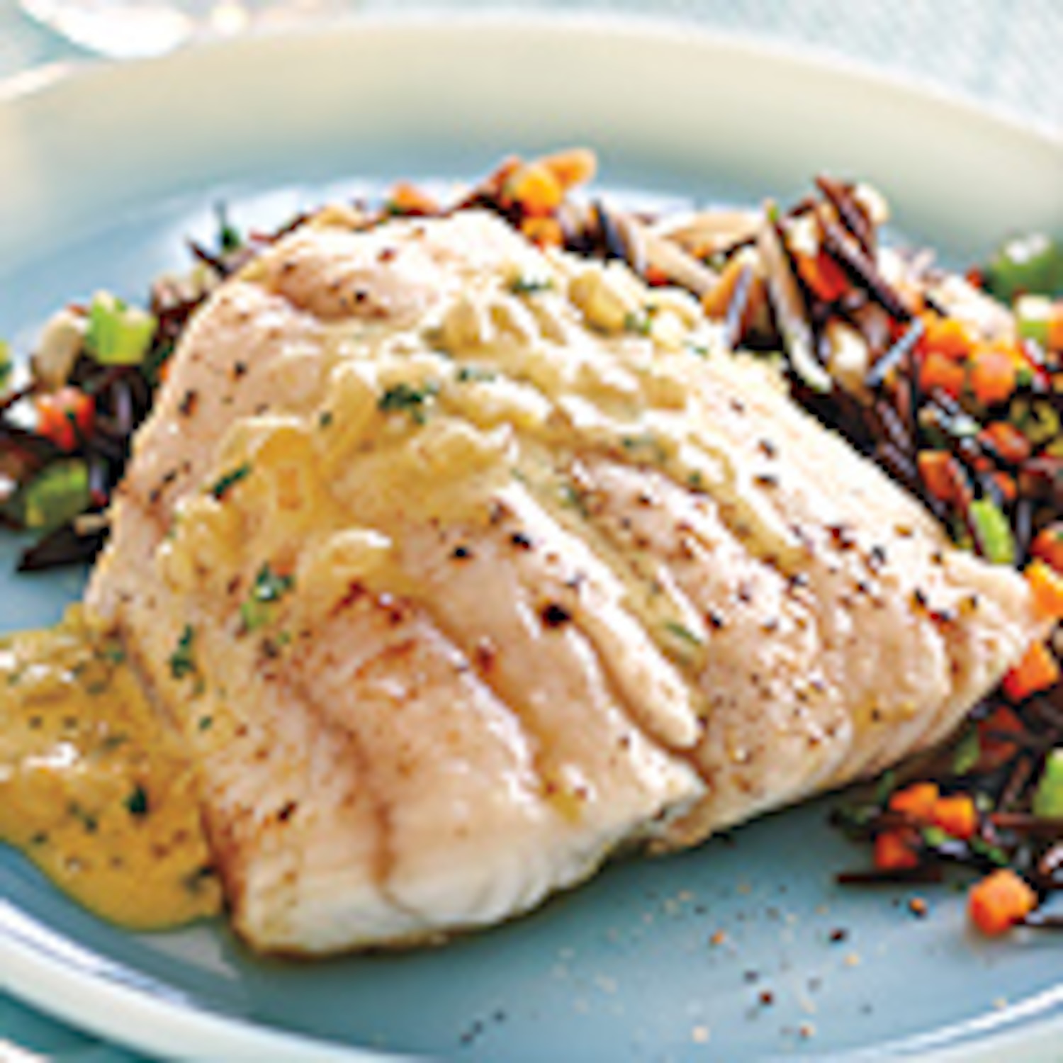 Pickerel With Mustard Cream Sauce and Wild Rice Pilaf Canadian Living