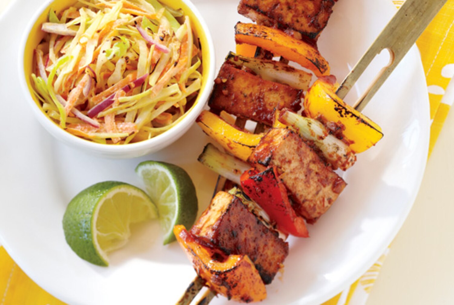 Tofu Skewers with Jerk Barbecue Sauce and Grilled Coleslaw Canadian