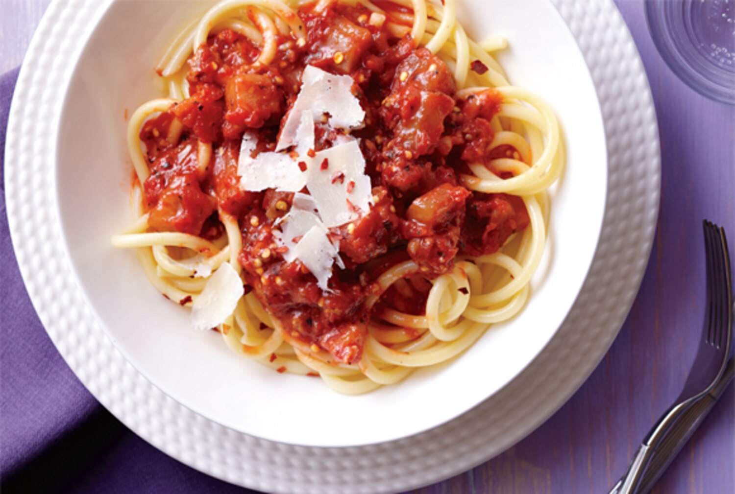 Bucatini with Sausage and Eggplant Sauce | Canadian Living