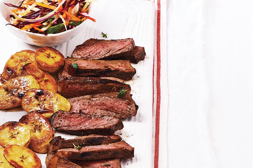 Caribbean Steak With Grilled Plantains and Coleslaw Canadian Living