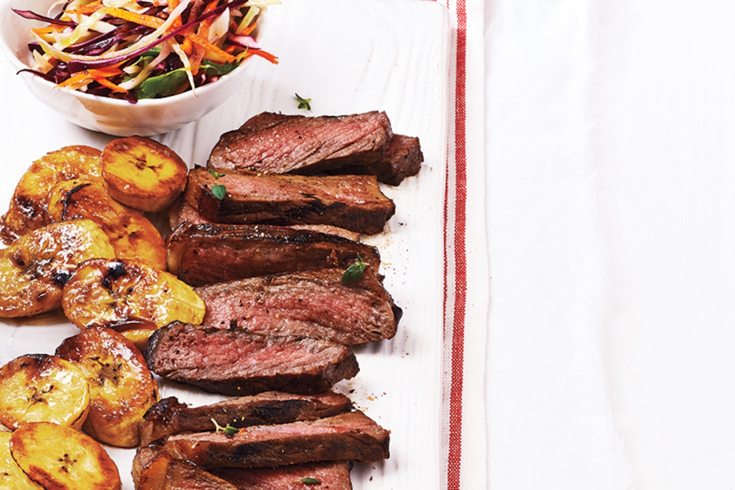 Caribbean Steak With Grilled Plantains and Coleslaw | Canadian Living
