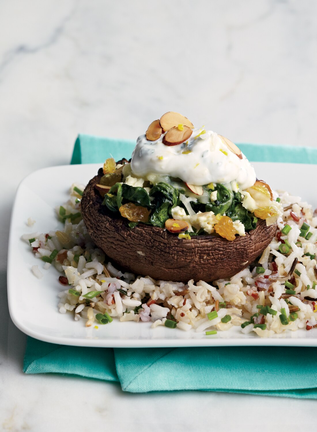 Spinach and FetaStuffed Portobellos with Lemony Rice Canadian Living