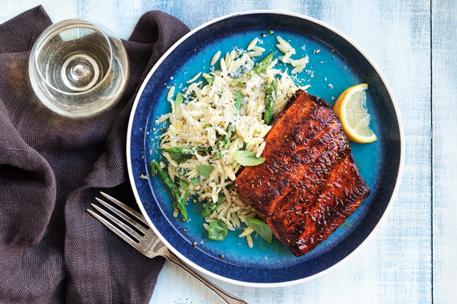 Blackened Arctic Char with Asparagus Orzo | Canadian Living