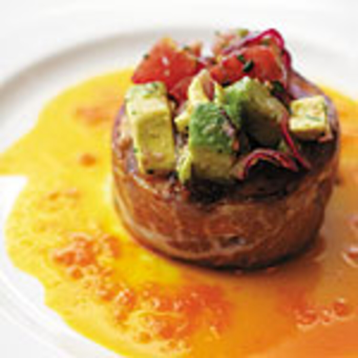 Grilled Halibut with Orange Saffron Sauce and Mediterranean Salsa