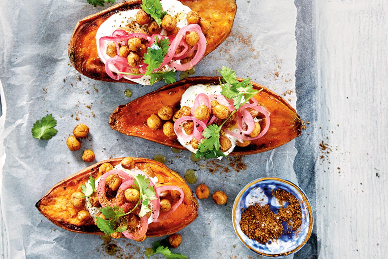 Spiced Chickpea & Pickled Onion Sweet Potatoes | Canadian Living
