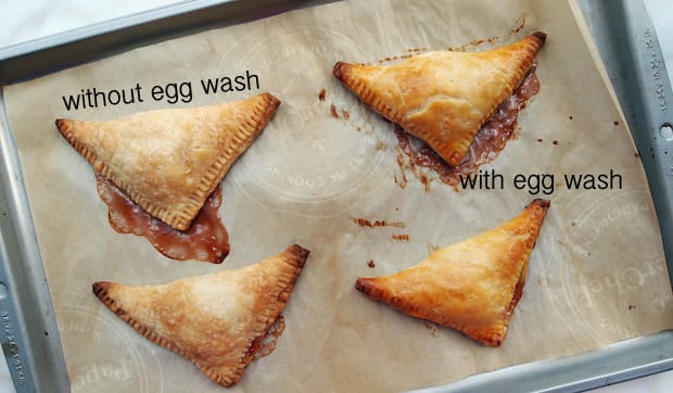 turnovers baked with egg wash and without