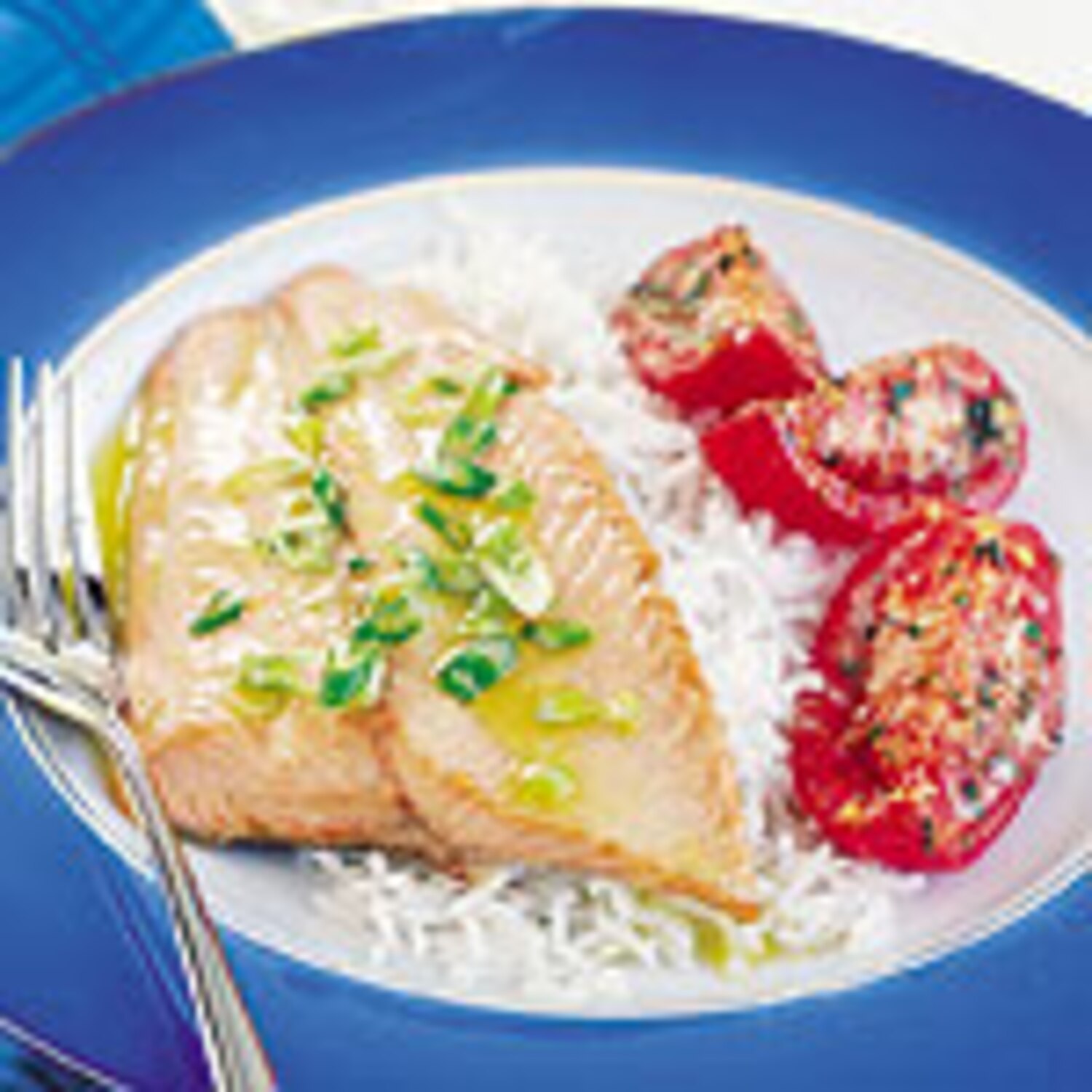 Broiled Trout with Lemon Onion Drizzle and ParmesanCrusted Tomatoes