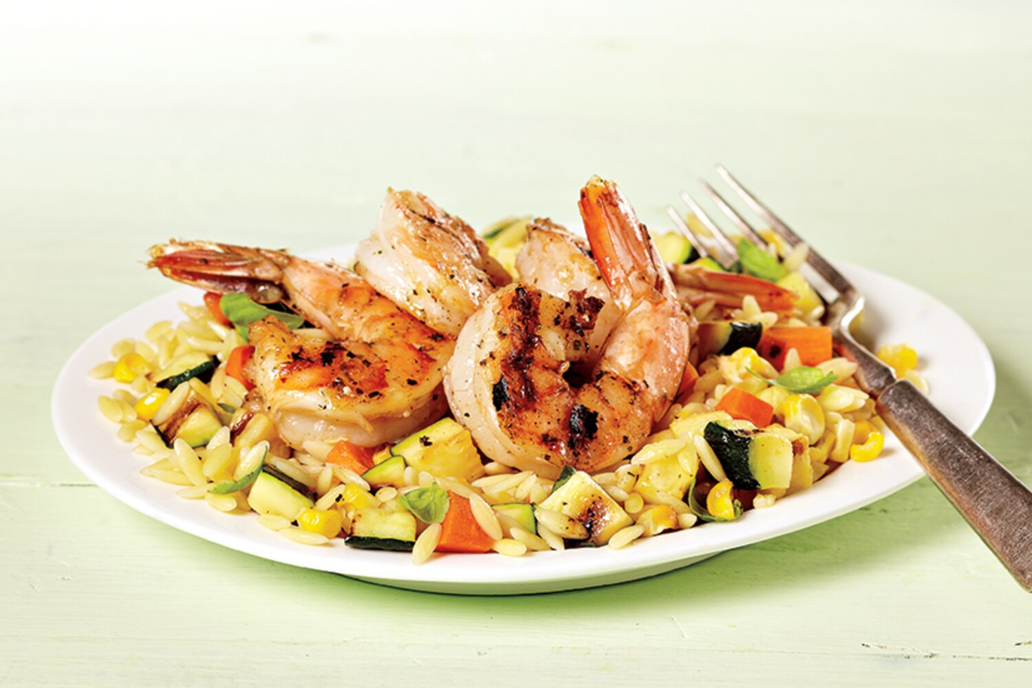 Grilled Cajun Shrimp With Summer Vegetable Orzo Canadian Living