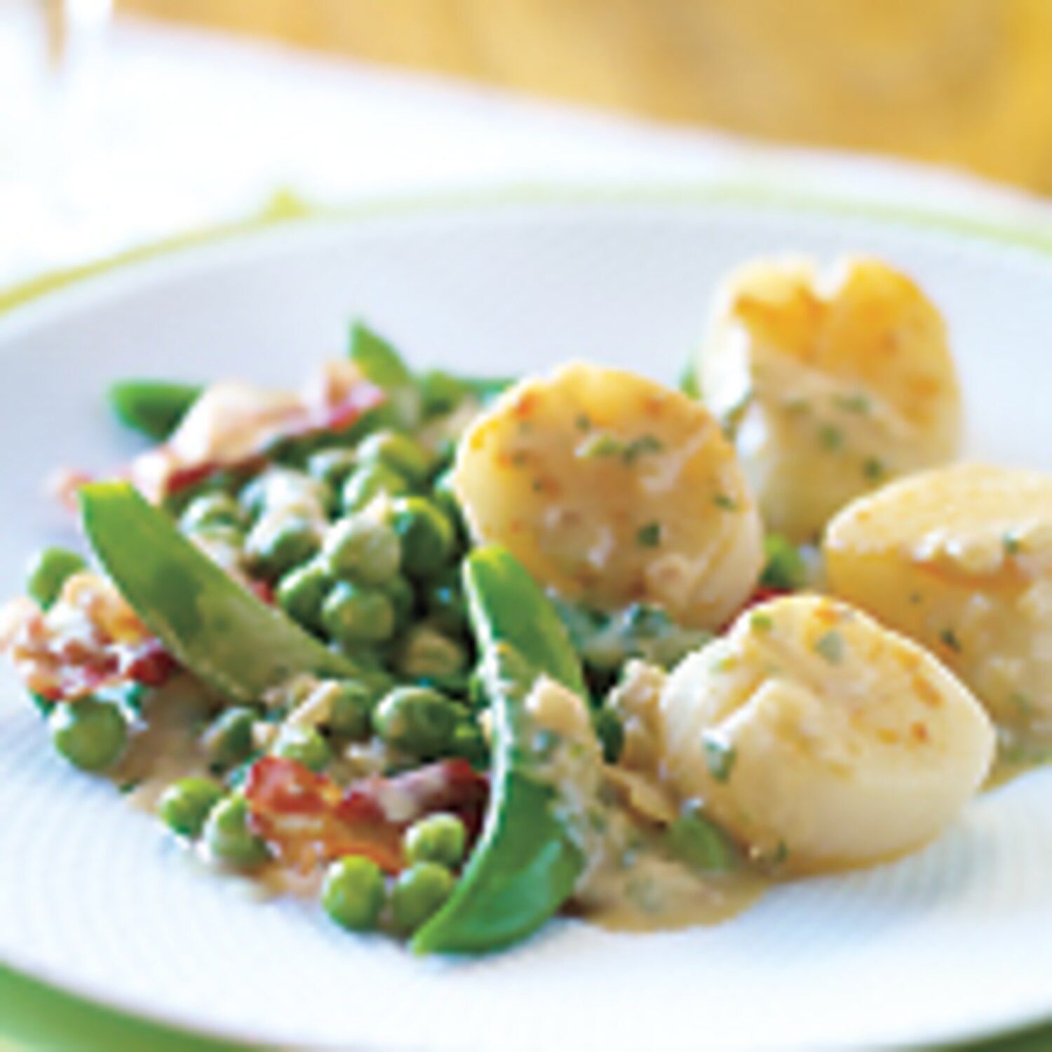Seared Scallops with Bacon and Peas Canadian Living