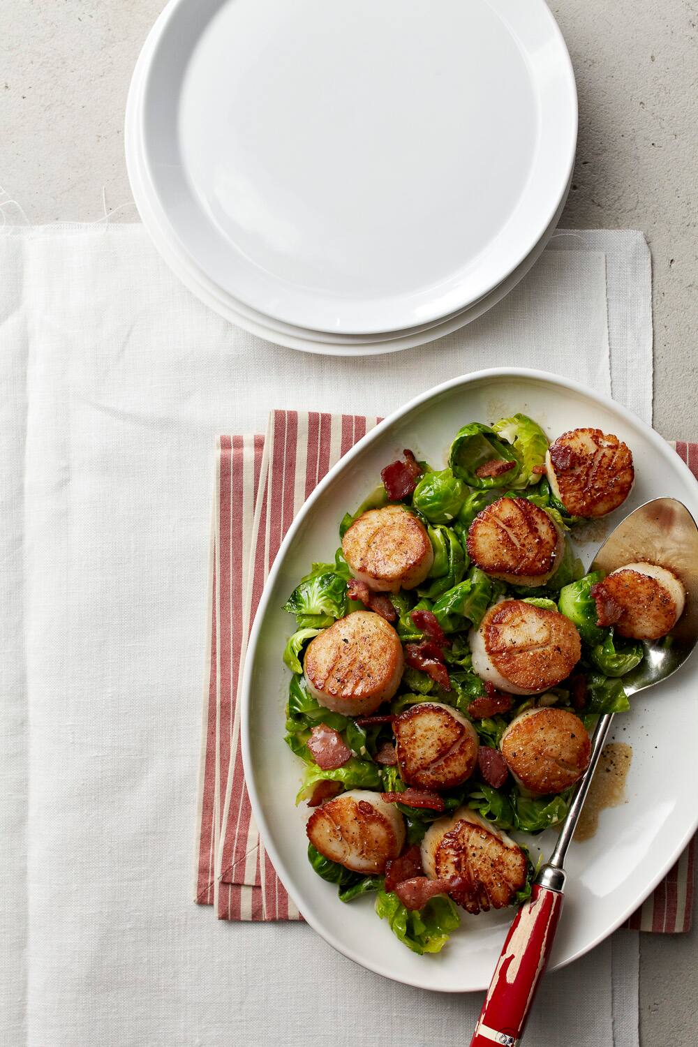 Seared Scallops with Bacony Brussels Sprouts Canadian Living