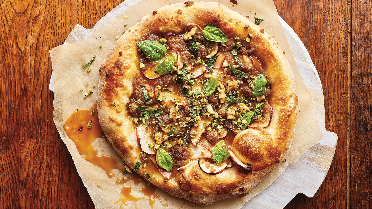 Dessert Pizza with Apples, Nuts & Caramel Canadian Living