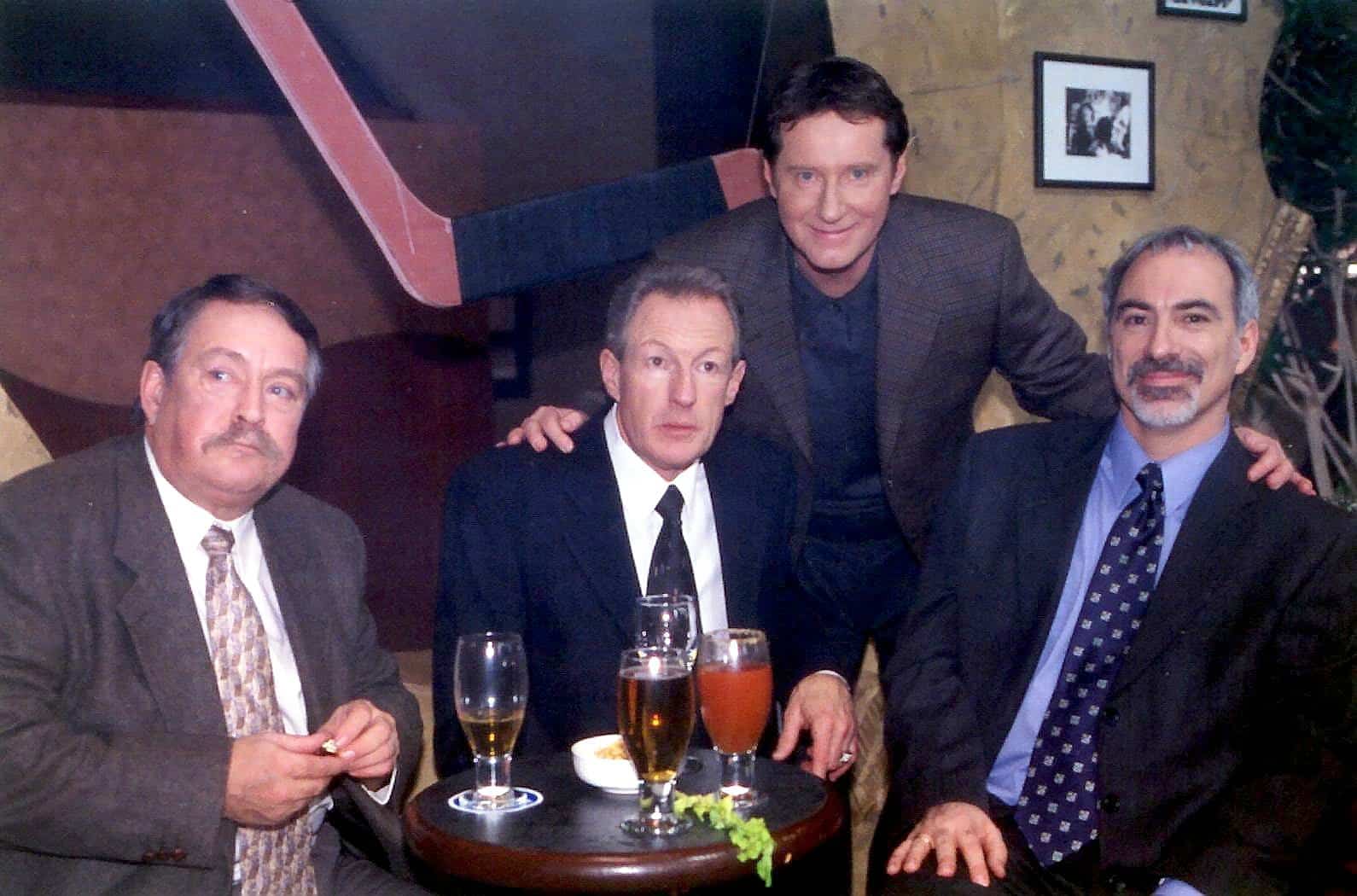 Os atores de «Lance et compte» Michel Daigle, Yvan Ponton, Marc Messier e Robert Marien.
