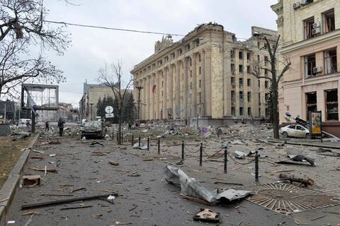 The central square of Kharkiv, the second largest city in the country with 1.4 million inhabitants, close to the Russian border, was bombed.