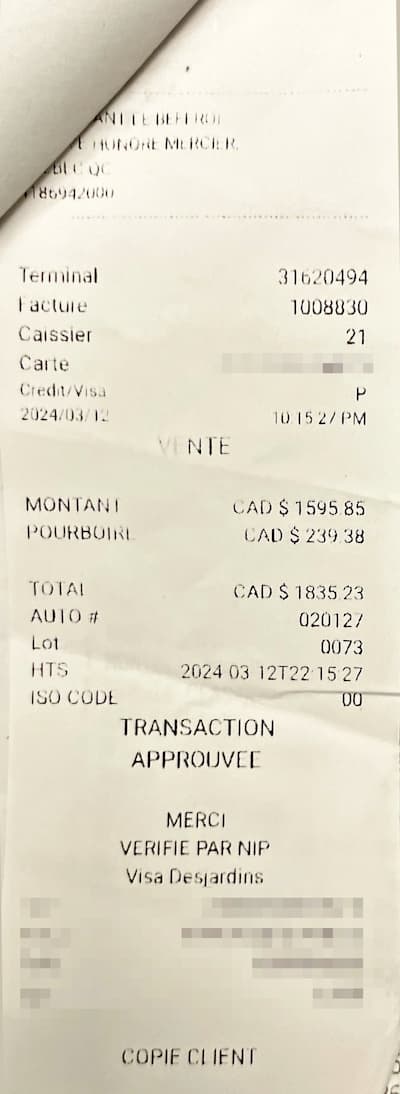 El 12 de marzo de 2024, miembros del ejecutivo de la construcción FTQ hicieron bombas en el restaurante Beffroi Steakhouse, del Palace Royal Hotel, en Quebec. La factura, de casi $ 2,000, fue reembolsada por la Unión Central sobre los gastos del vicepresidente Stéphane Payette (en Mortise).