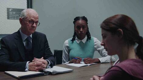 Actors Michel Laperrière, Naïla Louidort and Mylène St-Sauveur filming.