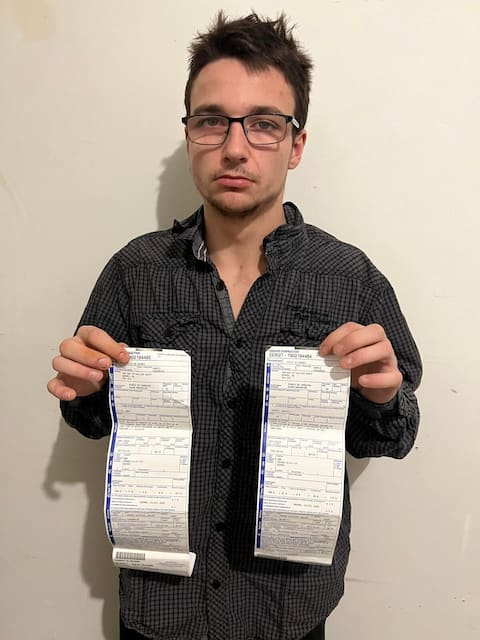 Adding to his injuries, Frédéric DuBois returned from his evening with two tickets totaling $400.
