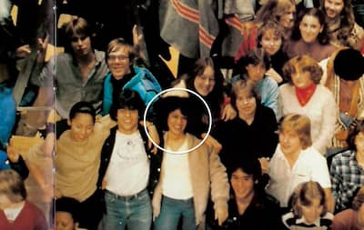A class photo of Westmount High School, Montreal, 1981. Kamala Harris can be seen in the front row, surrounded by a circle.