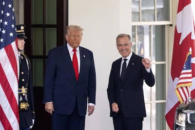 United States President Donald J. Trump welcomes Canadian Prime Minister Mark Carney to the White House in Washington, DC, May 6, 2025.