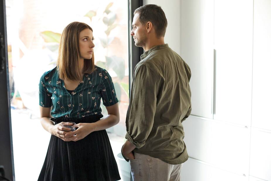 La vérité éclate entre Olivia et David (Mylène St-Sauveur et Nico Racicot).