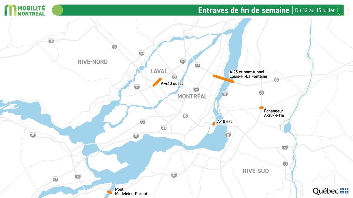 Entraves de la fin de semaine: l&rsquo;autoroute 10 et le tunnel Louis-Hippolyte-La Fontaine &agrave; &eacute;viter