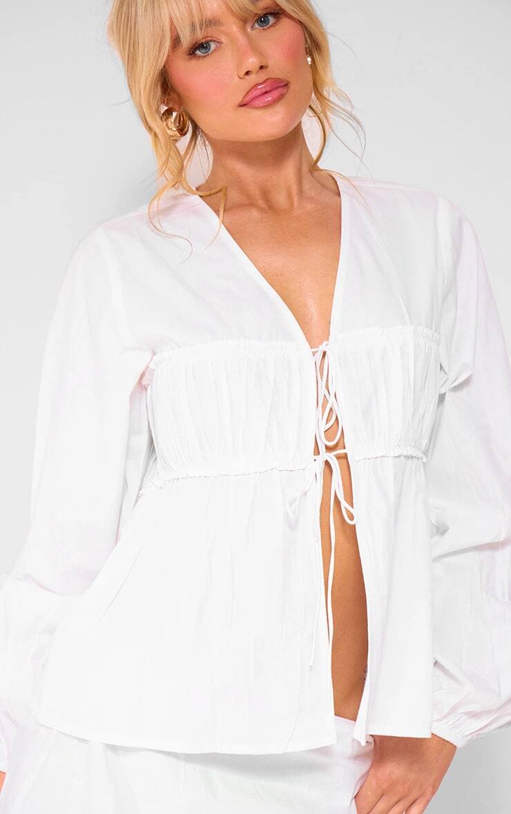 Chemise BIBA Blanche à Manches 3/4 Avec Décolleté Résille - Taille 1, Occasion TB