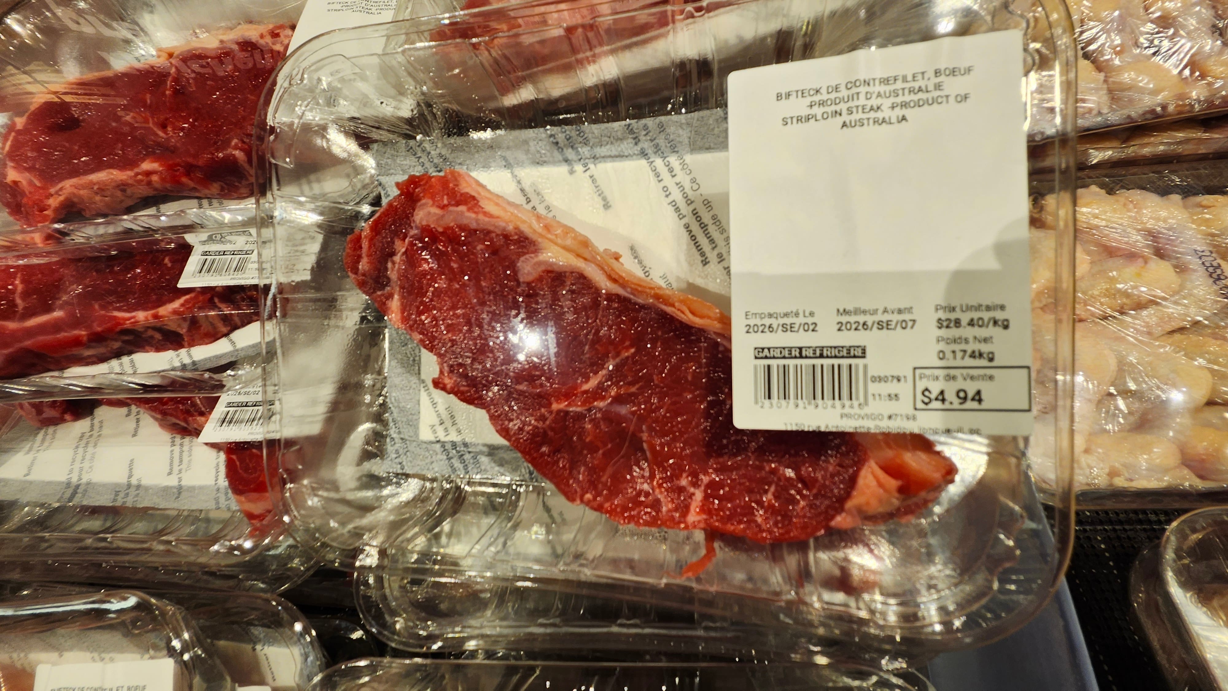 Jeudi, une pièce de bœuf australien se vendait moins de 5$ dans un Provigo de la Rive-Sud de Montréal, profitant notamment des avantages du Partenariat transpacifique.