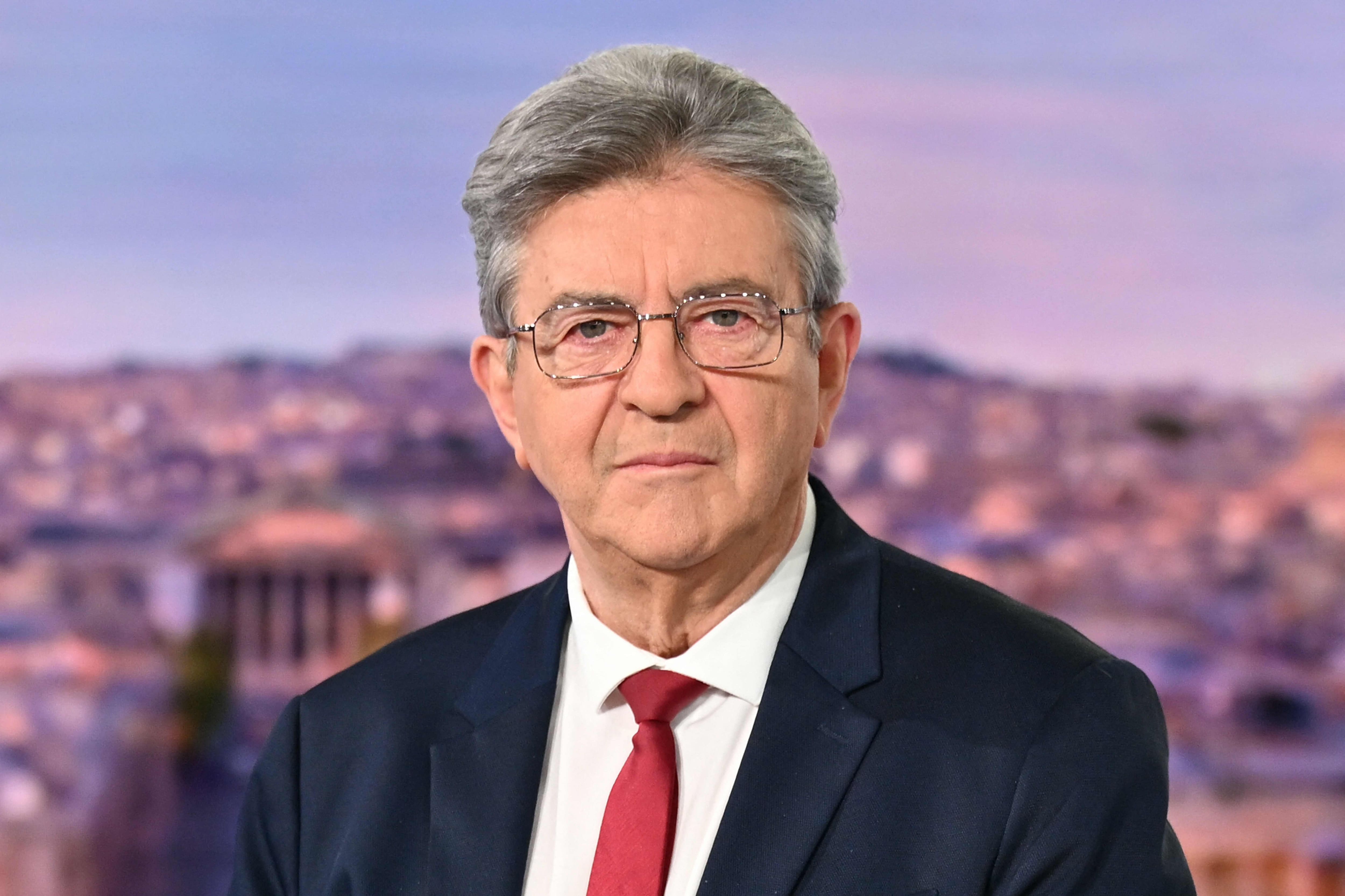 The leader of La France Insoumise (LFI), Jean-Luc M&eacute;lenchon, poses before an interview on the evening news of the French channel TF1, where he announced his candidacy for the 2027 French presidential election, on May 3, 2026.