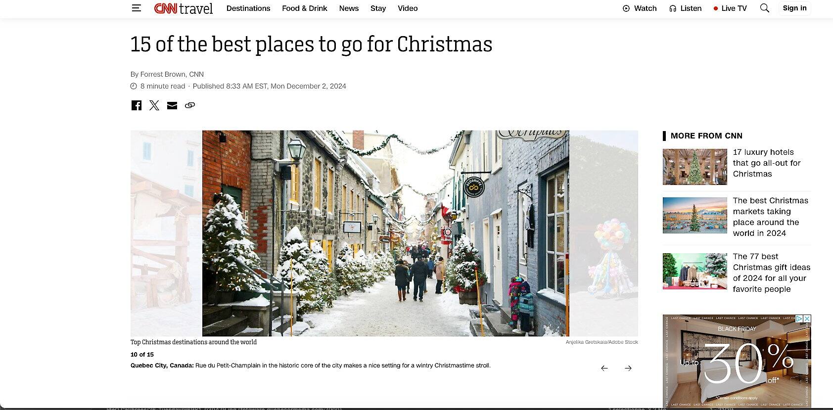 Québec dans le top 15 des meilleures destinations à visiter pour Noël ...