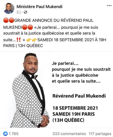 Paul Mukendi en cavale
