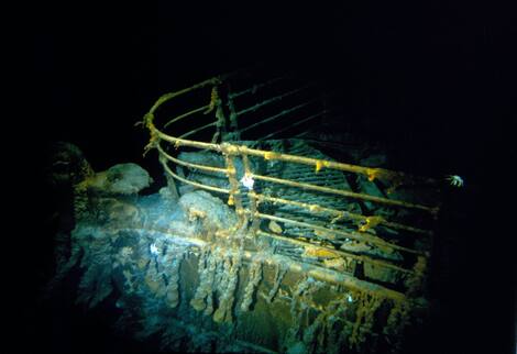 This picture taken during the historic dive in 1986 shows the bow of the Titanic.