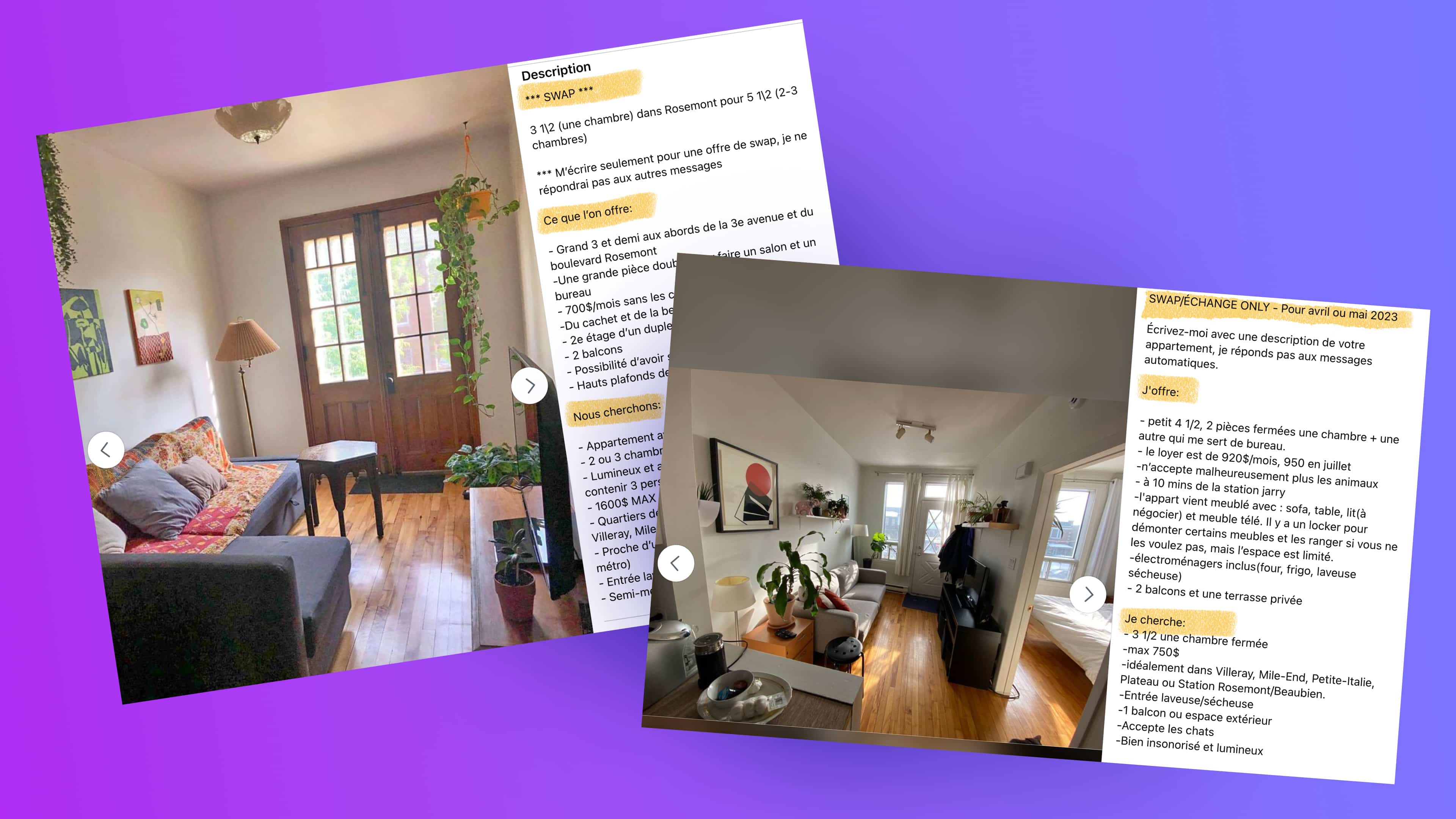 Faire un swap: la seule manière de se trouver un appart à Montréal