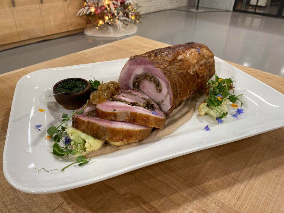 Longe de porc farcie aux champignons et bacon